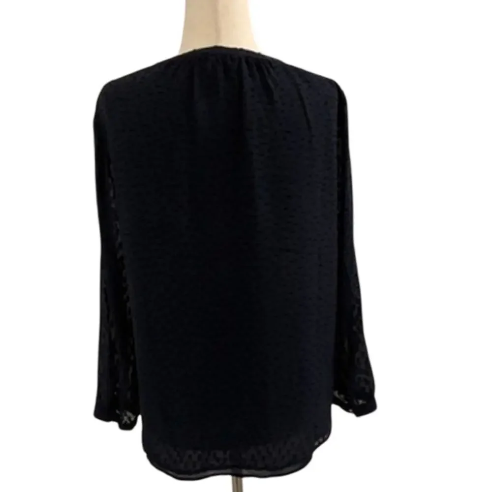 J.Crew Black Eyelet Blouse Silk Viscose Size 6